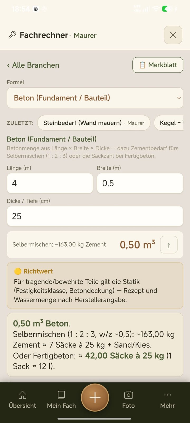 Betonmenge mit Mischung